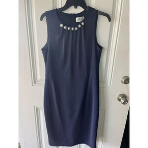 Eliza J Women's Style with Pearl Neckline Knit Sleeveless In NAVY Size 10 New